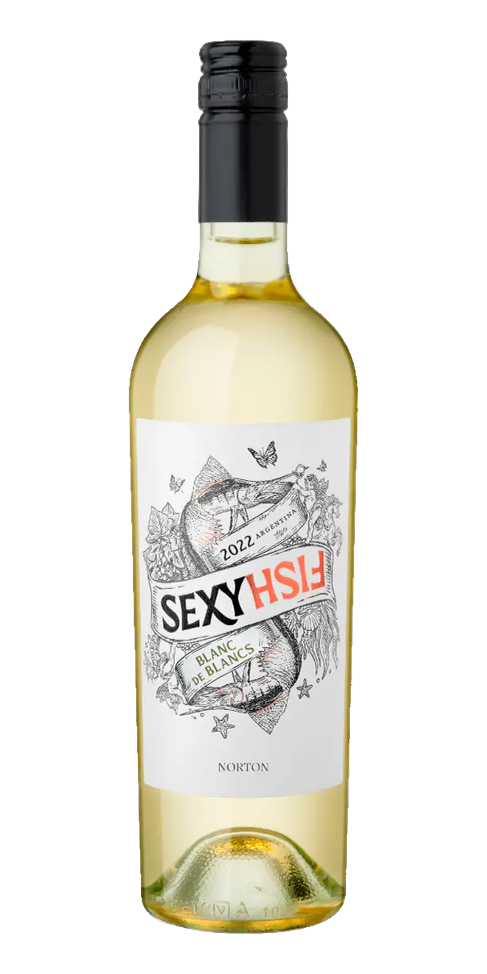 Garrafa do vinho Sexy Fish Blanc de Blancs