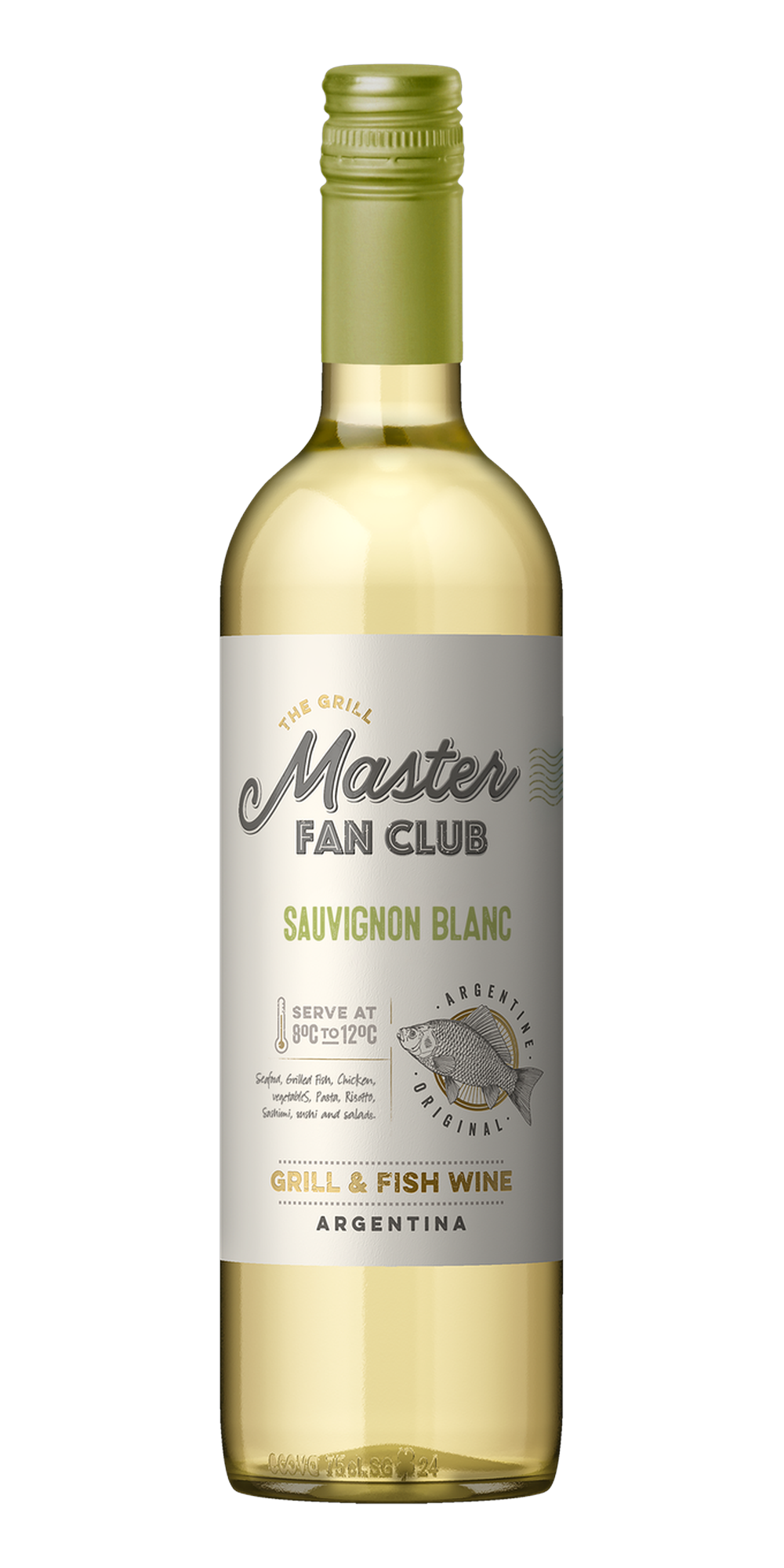 Garrafa do vinho The Grill Master Fan Club Sauvignon Blanc