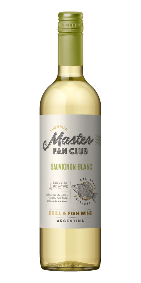 Garrafa do vinho The Grill Master Fan Club Sauvignon Blanc