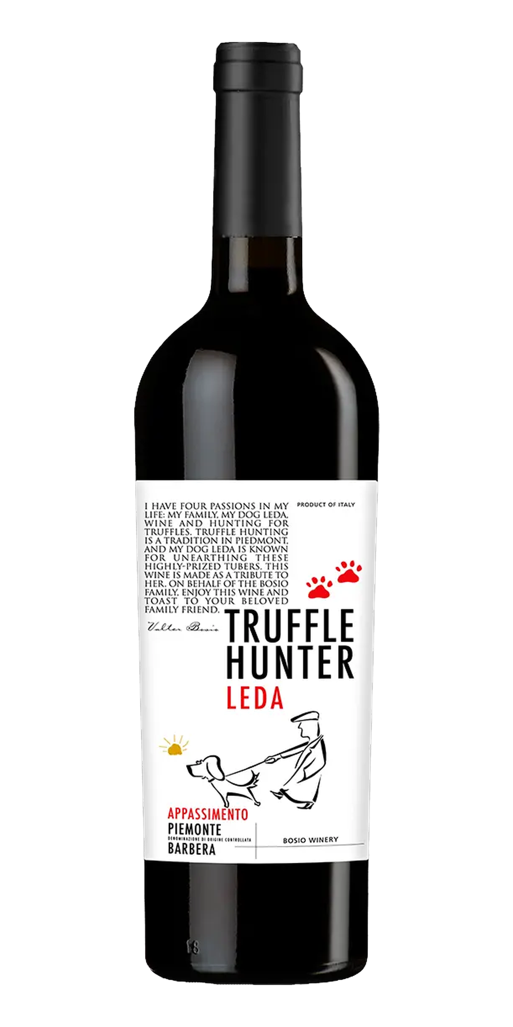 Garrafa do vinho Truffle Hunter Leda Appassimento Piemonte DOC Barbera