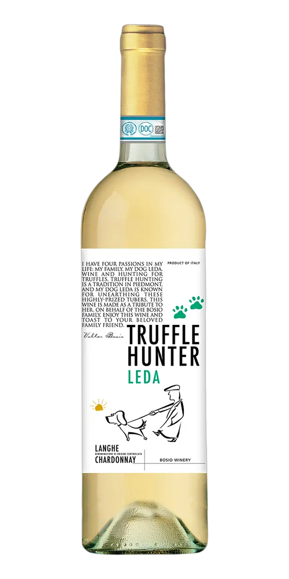 Garrafa do vinho Truffle Hunter Leda Langhe Chardonnay DOC