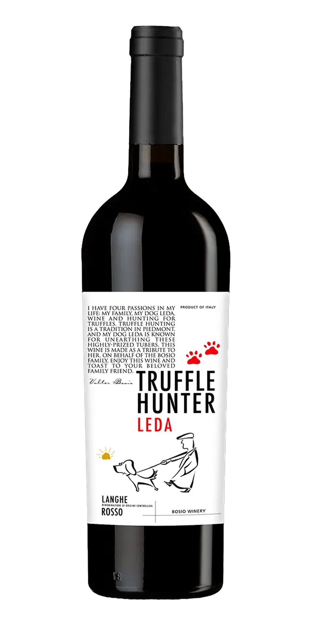 Garrafa do vinho Truffle Hunter Leda Langhe DOC Rosso